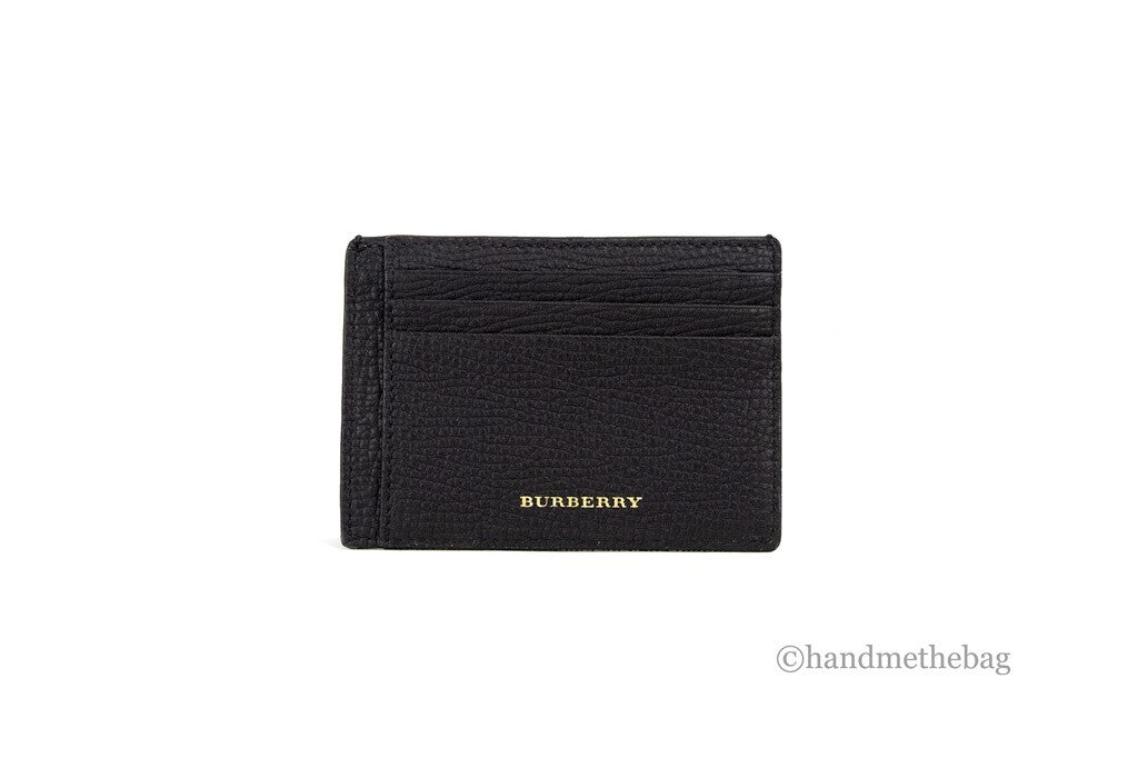 Burberry House Check Chase Black Grainy Leather Money Clip Card Case Wallet - Eljoys Fashion 