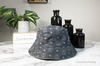 MCM Visetos Dark Grey Recycled Polyamide Cotton Blend Monogram Logo Bucket Hat - Eljoys Fashion 