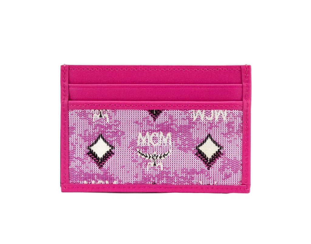 MCM Veritas Vintage Pink Denim Fabric Monogrammed Card Case Wallet - Eljoys Fashion 