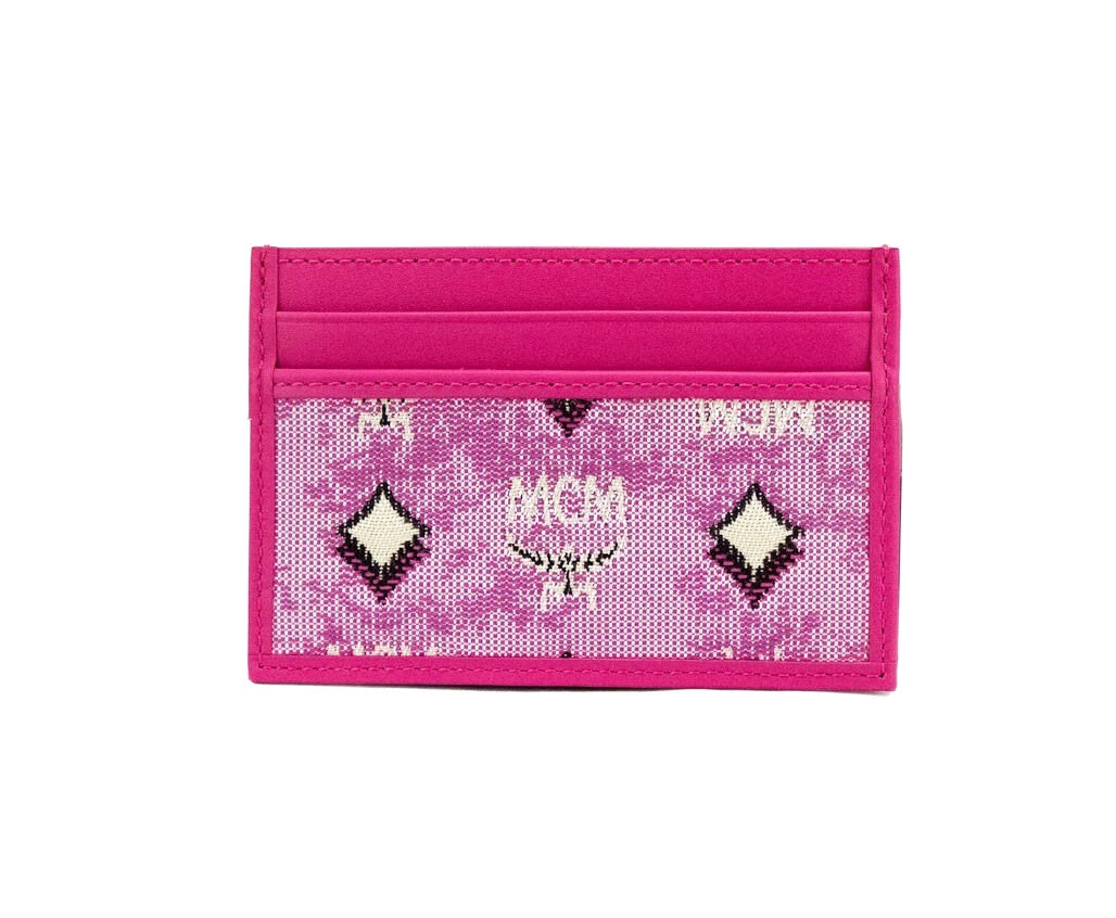 MCM Veritas Vintage Pink Denim Fabric Monogrammed Card Case Wallet - Eljoys Fashion 