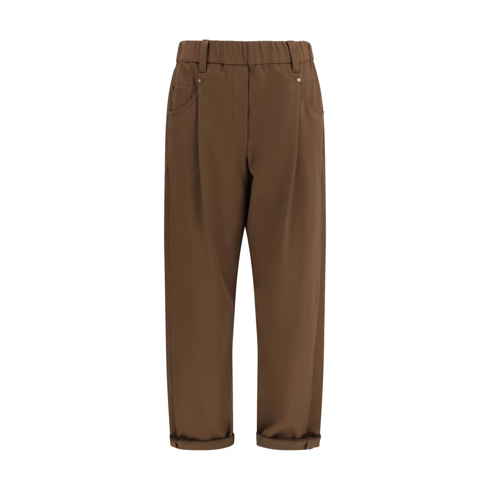 Brunello Cucinelli Brown Cotton Casual Pants - Eljoys Fashion 