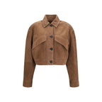 Brunello Cucinelli Brown Calf Leather Bos Taurus Denim Jacket - Eljoys Fashion 