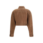 Brunello Cucinelli Brown Calf Leather Bos Taurus Denim Jacket - Eljoys Fashion 