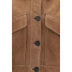 Brunello Cucinelli Brown Calf Leather Bos Taurus Denim Jacket - Eljoys Fashion 