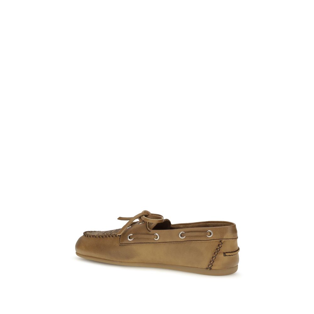 Miu Miu Beige Calf Leather Bos Taurus Slip-On Loafers - Eljoys Fashion 