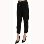 Guess Black Polyester High Waist Cropped Trousers Pants