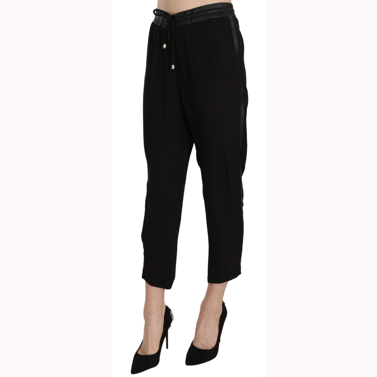 Guess Black Polyester High Waist Cropped Trousers Pants