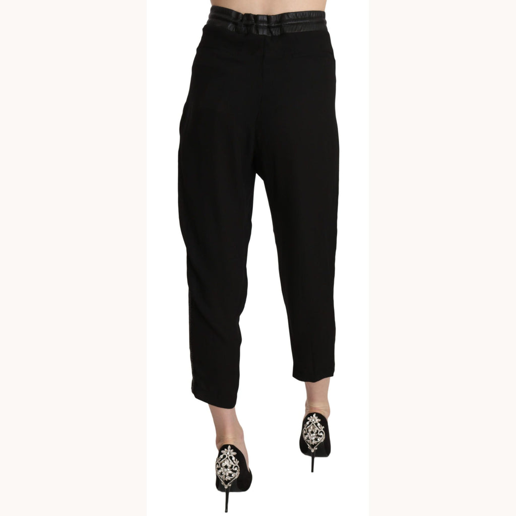 Guess Black Polyester High Waist Cropped Trousers Pants