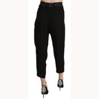 Guess Black Polyester High Waist Cropped Trousers Pants
