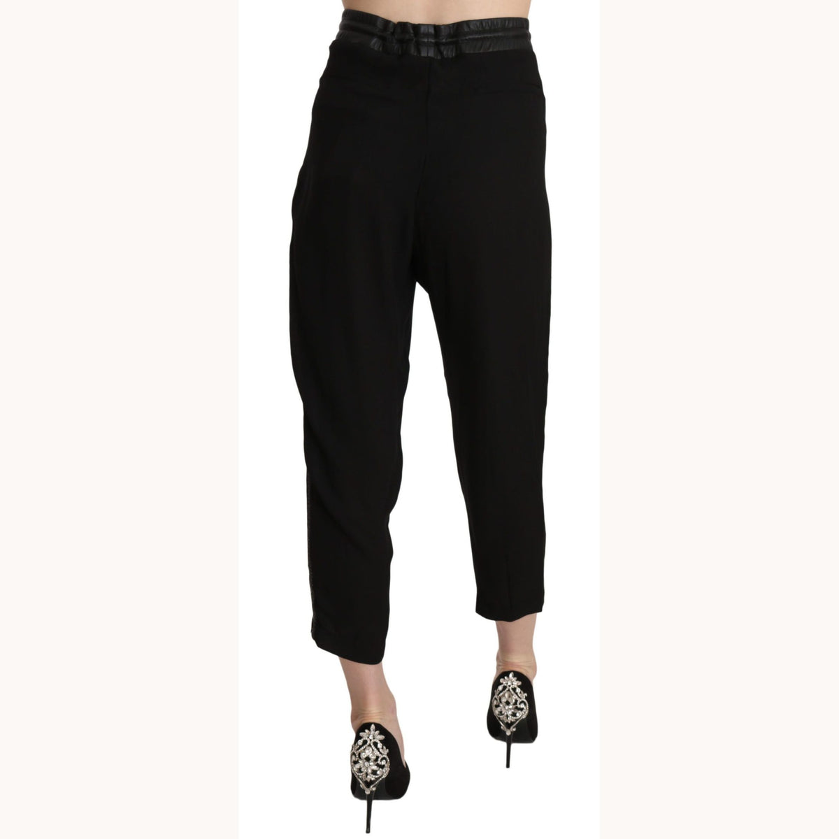 Guess Black Polyester High Waist Cropped Trousers Pants
