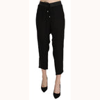 Guess Black Polyester High Waist Cropped Trousers Pants