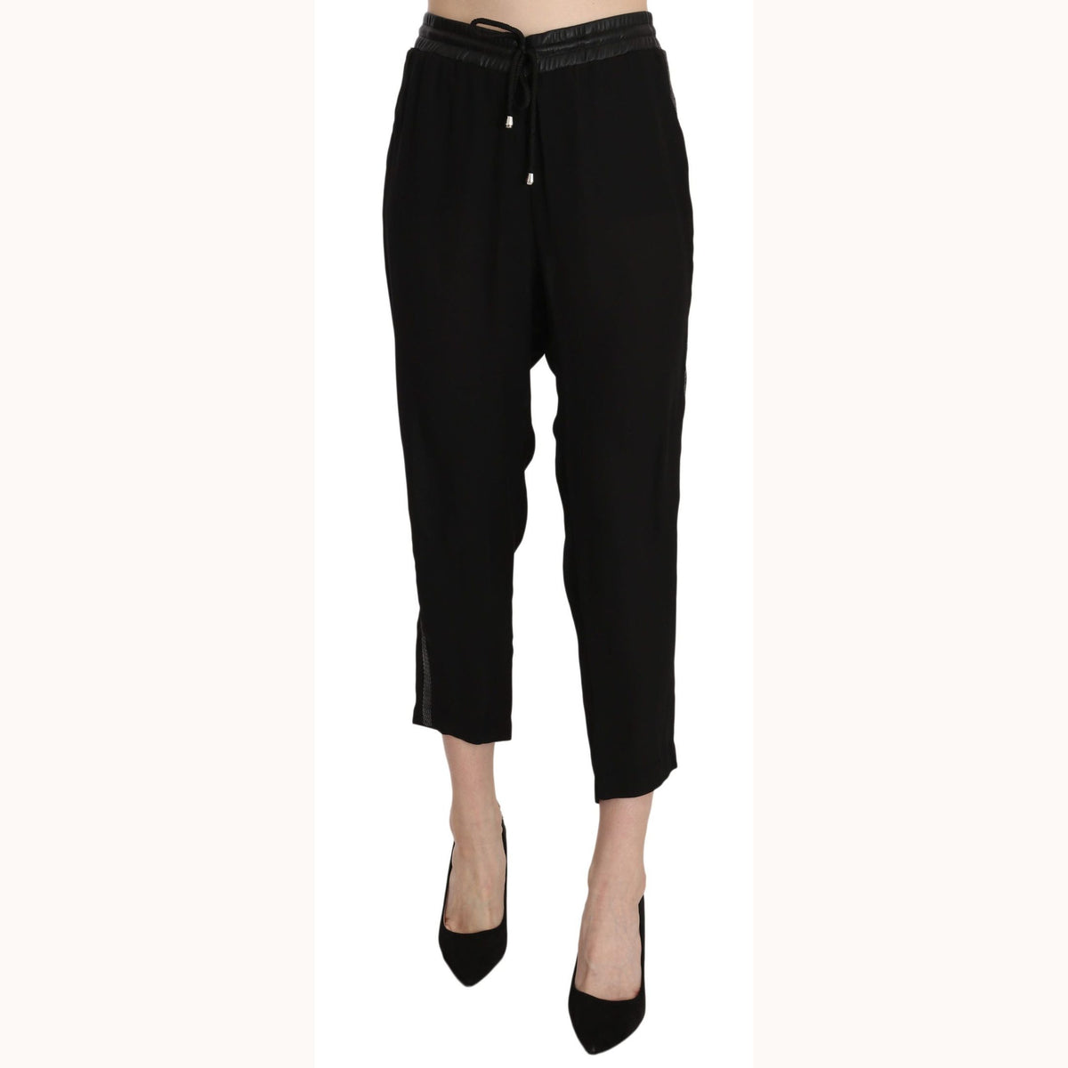 Guess Black Polyester High Waist Cropped Trousers Pants