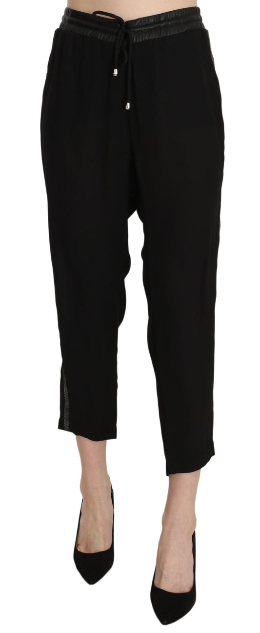 Guess Black Polyester High Waist Cropped Trousers Pants Guess