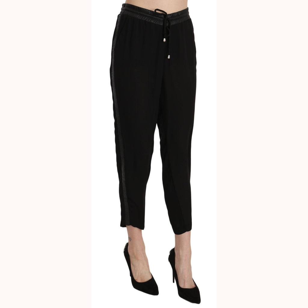 Guess Black Polyester High Waist Cropped Trousers Pants