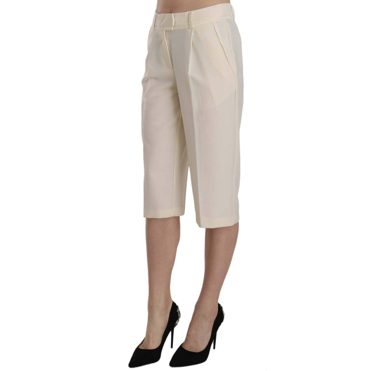 Silvian Heach Cream Mid Waist Cotton Straight Cropped Pants