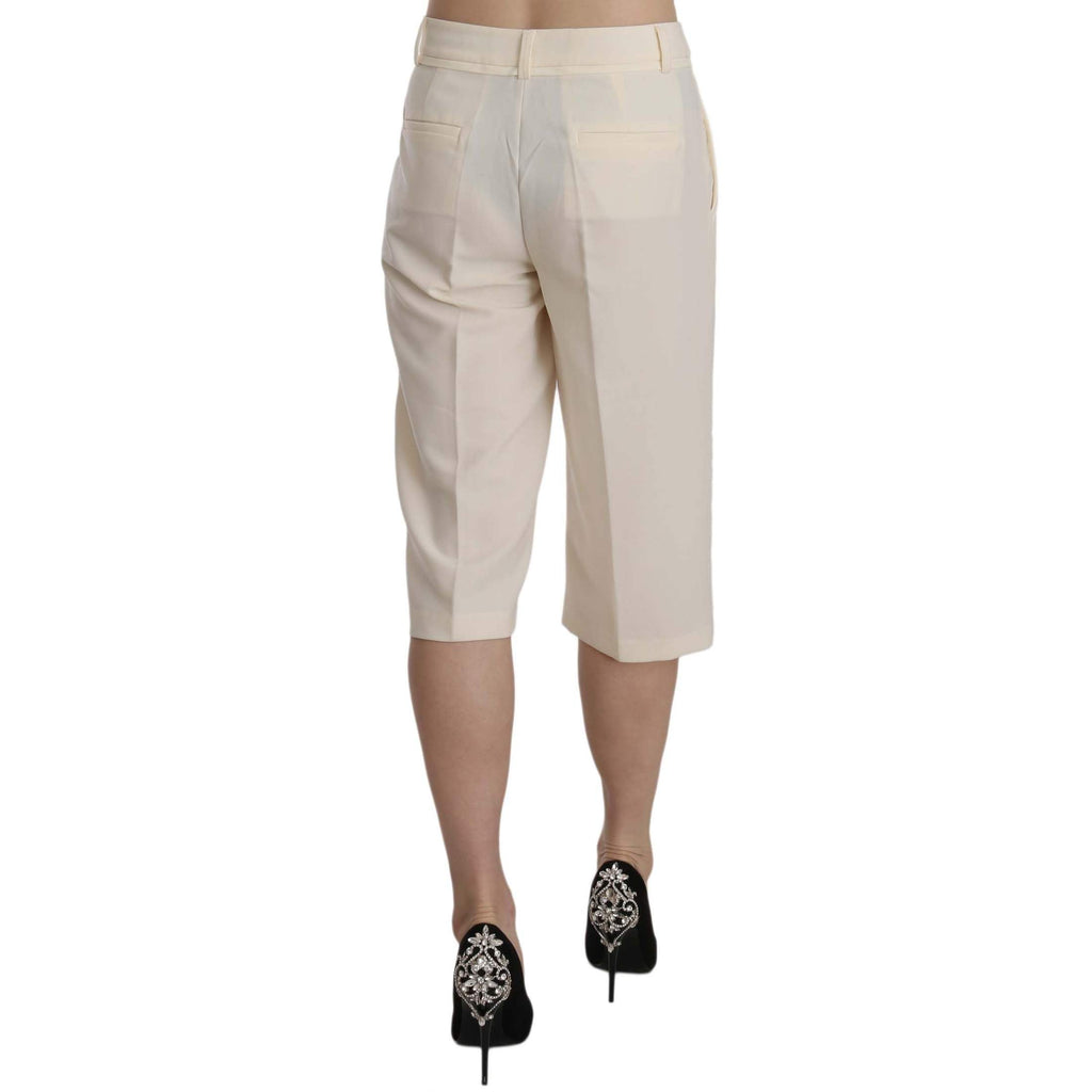 Silvian Heach Cream Mid Waist Cotton Straight Cropped Pants