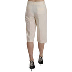 Silvian Heach Cream Mid Waist Cotton Straight Cropped Pants