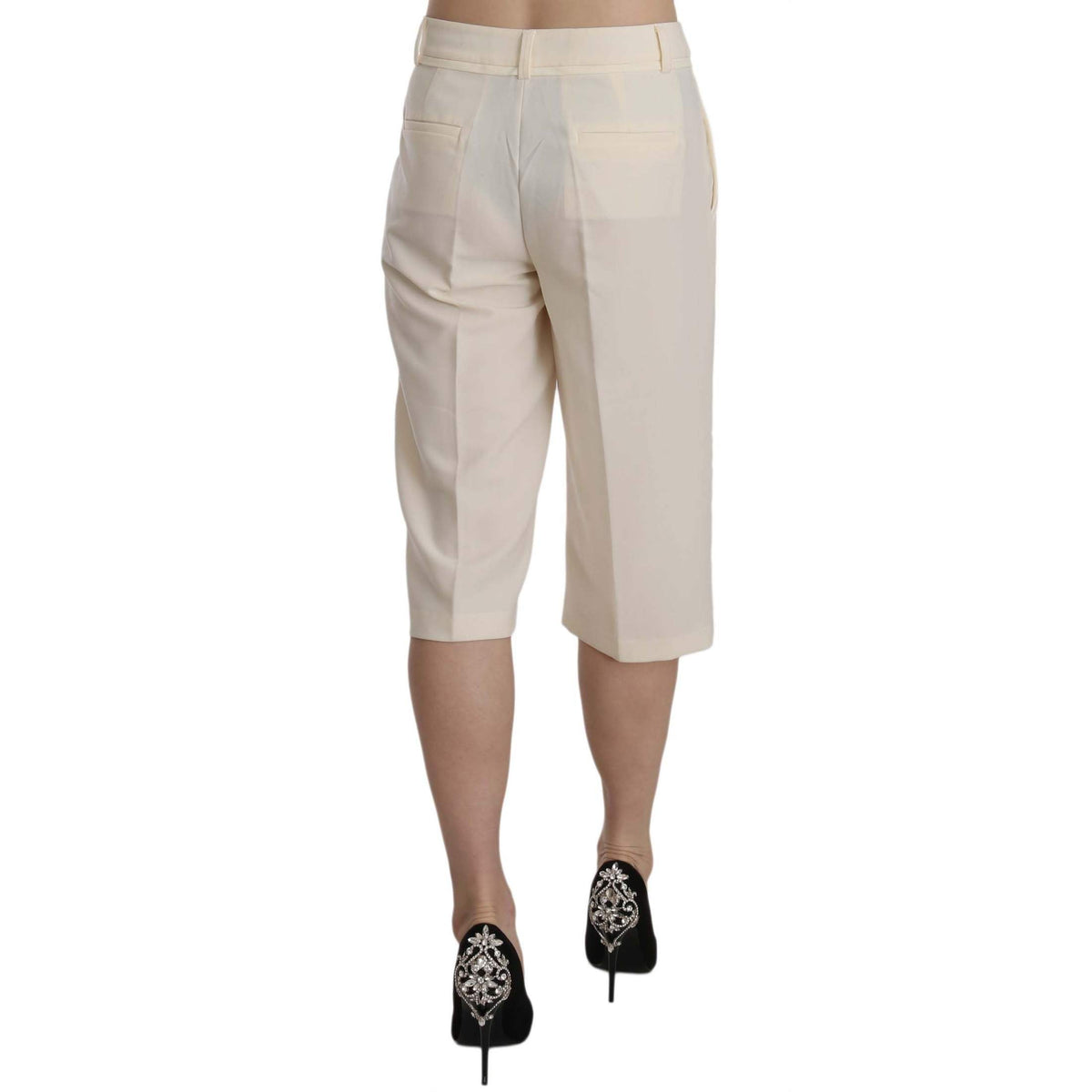 Silvian Heach Cream Mid Waist Cotton Straight Cropped Pants