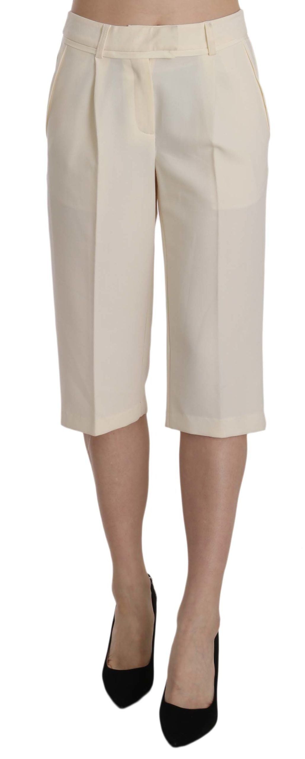Silvian Heach Cream Mid Waist Cotton Straight Cropped Pants Silvian Heach