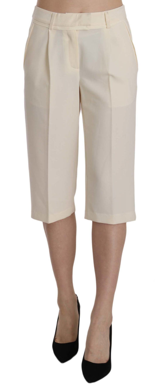 Silvian Heach Cream Mid Waist Cotton Straight Cropped Pants Silvian Heach