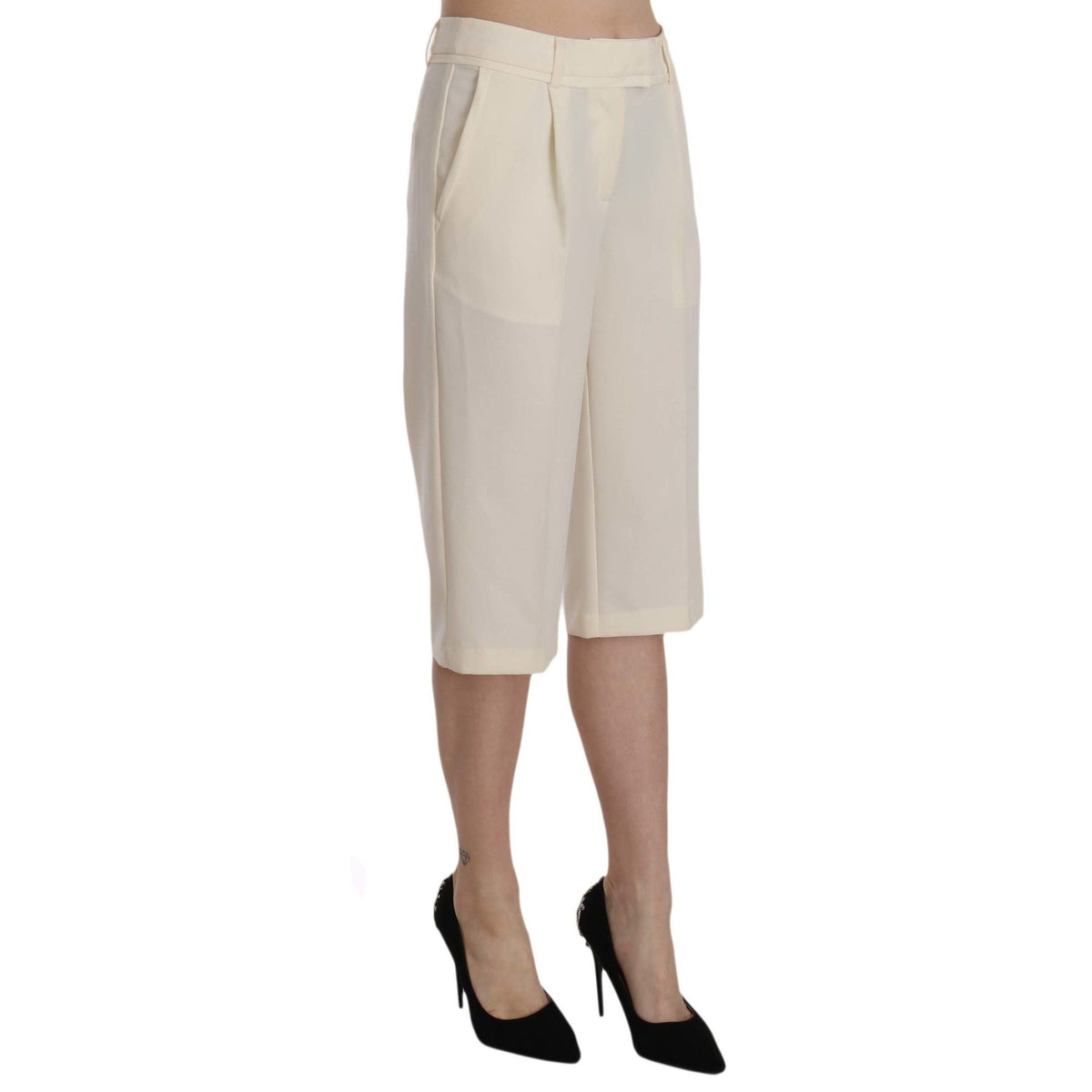 Silvian Heach Cream Mid Waist Cotton Straight Cropped Pants