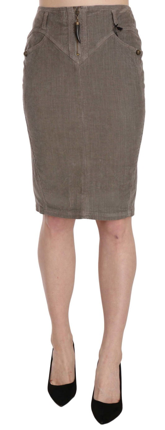 Just Cavalli Gray Corduroy Pencil Straight A-Line Skirt Just Cavalli