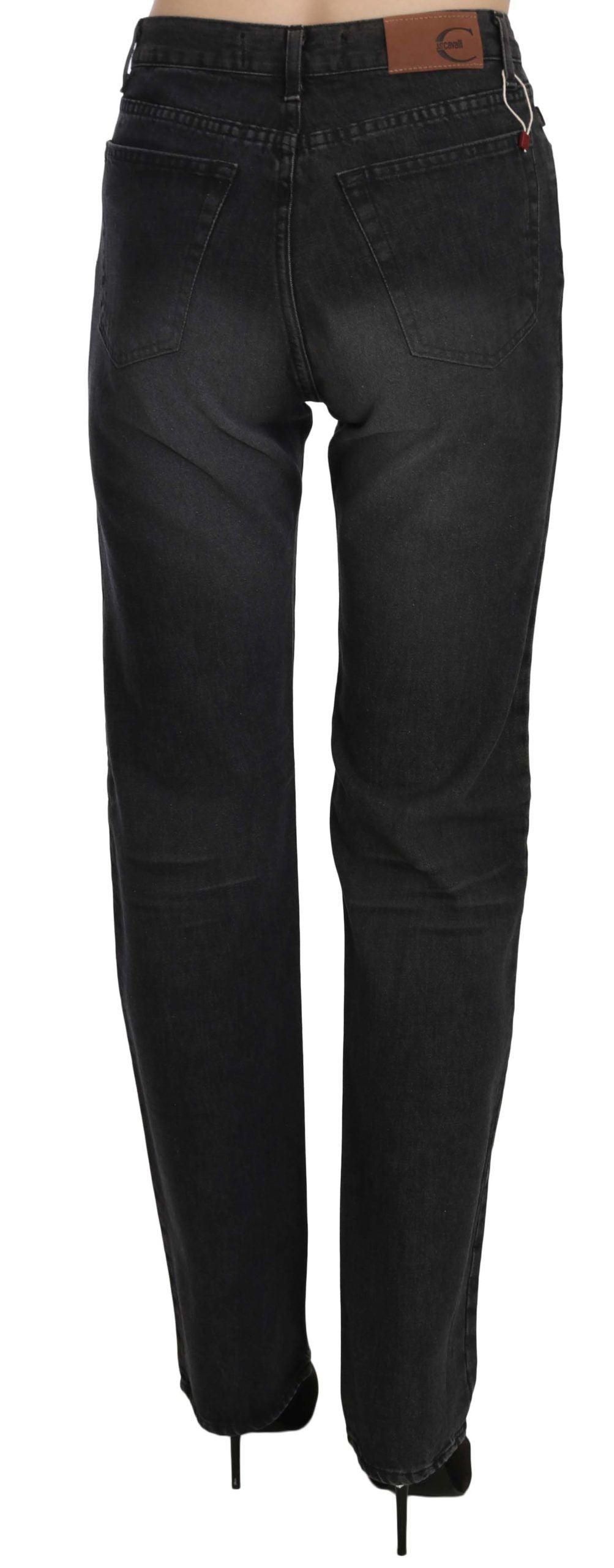 Just Cavalli Black Washed High Waist Straight Denim Pants Jeans Just Cavalli