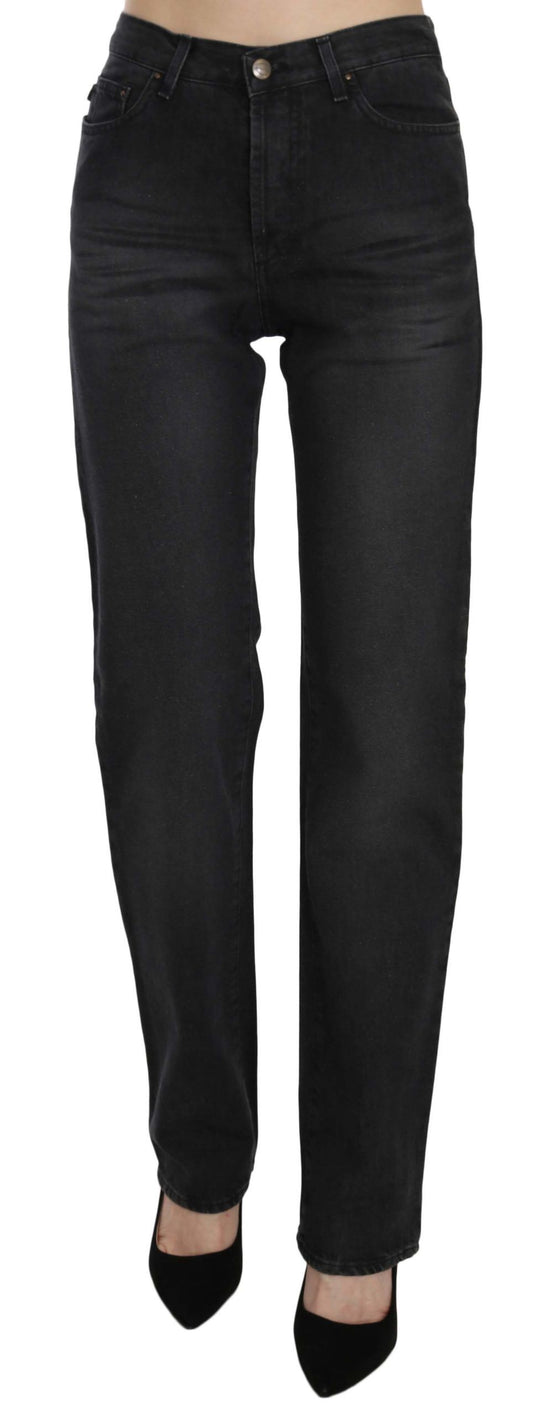 Just Cavalli Black Washed High Waist Straight Denim Pants Jeans Just Cavalli