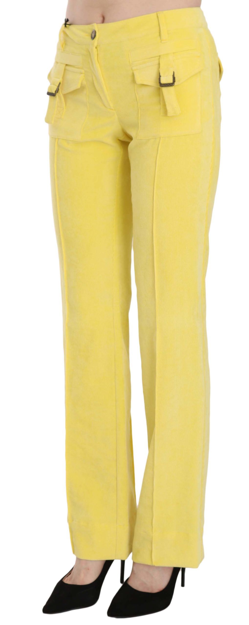 Just Cavalli Yellow Corduroy Mid Waist Straight Trousers Pants Just Cavalli
