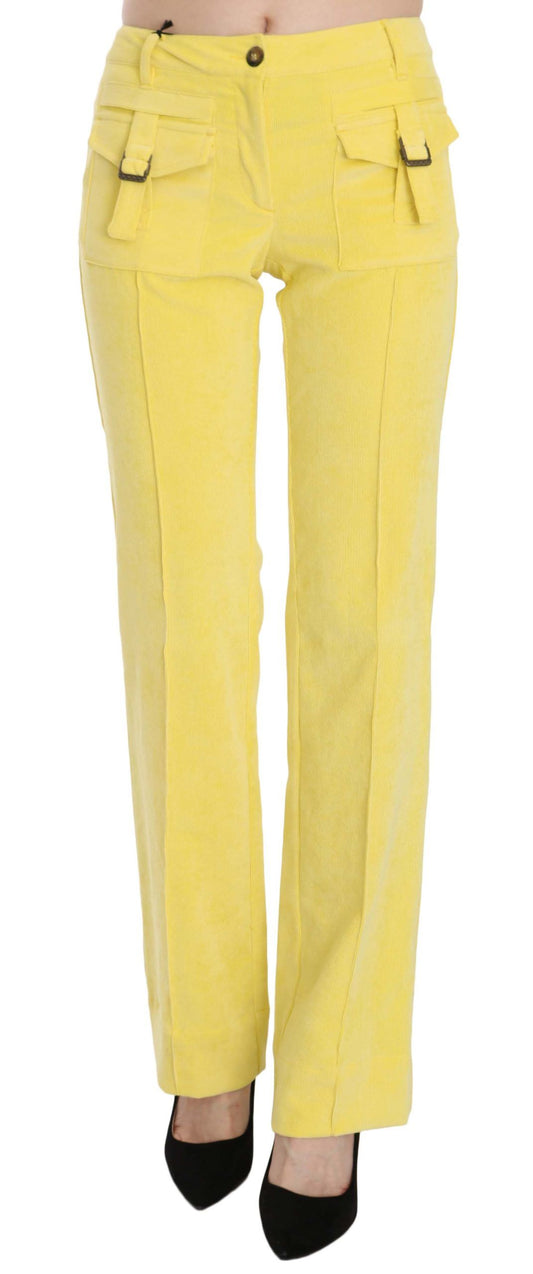 Just Cavalli Yellow Corduroy Mid Waist Straight Trousers Pants Just Cavalli