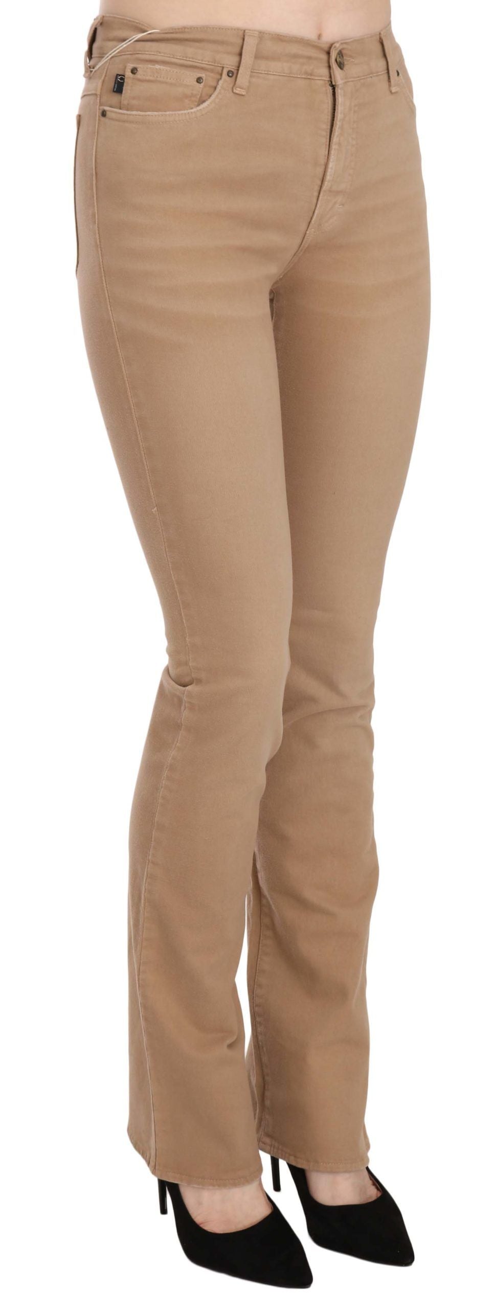 Just Cavalli Brown Cotton Stretch Mid Waist Skinny Trousers Pants Just Cavalli