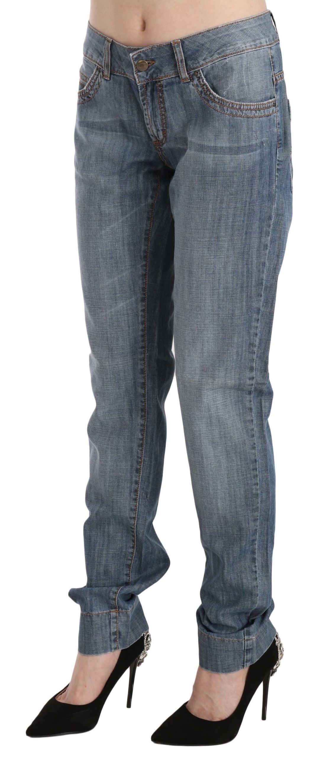 Just Cavalli Blue Washed Cotton Low Waist Slim Fit Denim Pants Just Cavalli