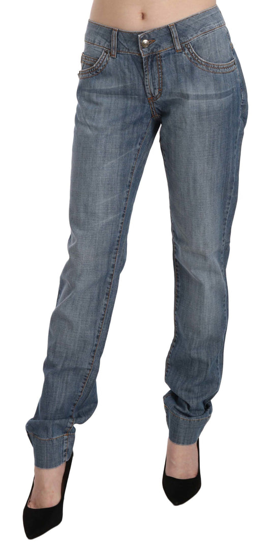 Just Cavalli Blue Washed Cotton Low Waist Slim Fit Denim Pants Just Cavalli