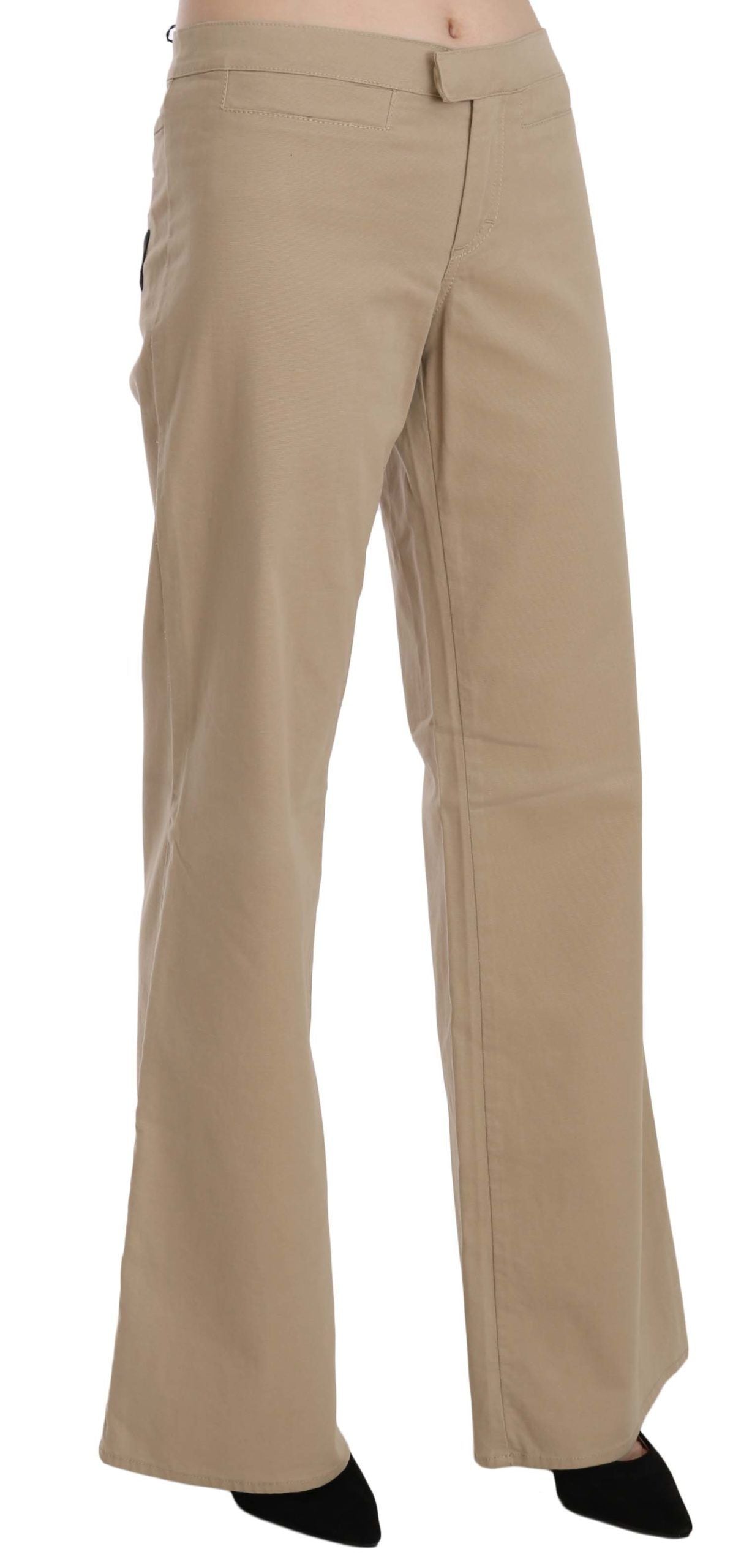 Just Cavalli Beige Cotton Mid Waist Flared Trousers Pants Just Cavalli