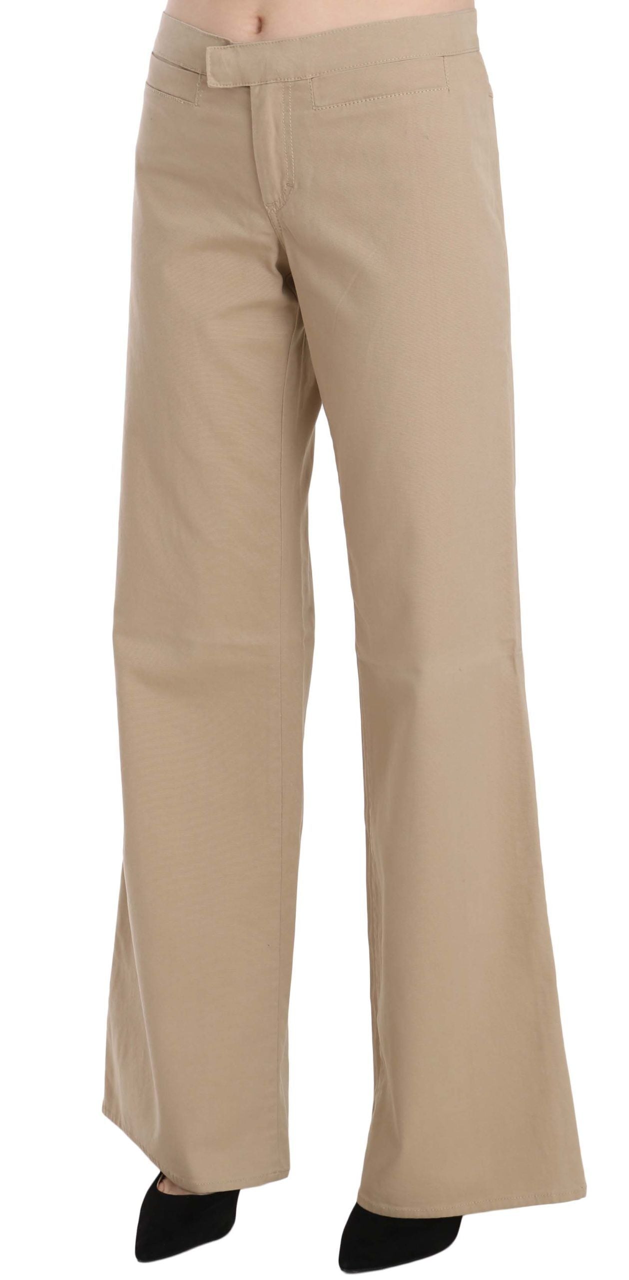 Just Cavalli Beige Cotton Mid Waist Flared Trousers Pants Just Cavalli