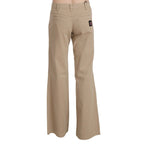 Just Cavalli Beige Cotton Mid Waist Flared Trousers Pants