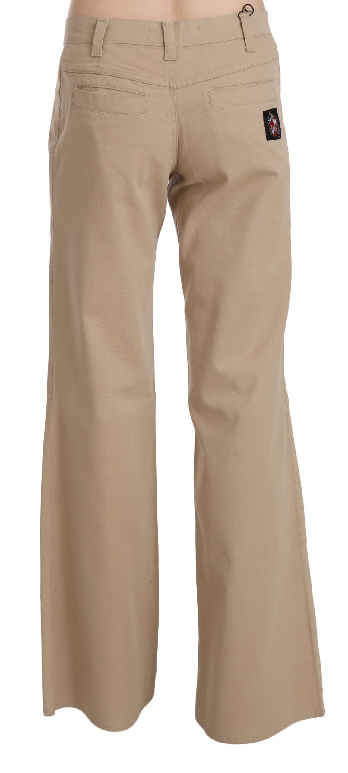 Just Cavalli Beige Cotton Mid Waist Flared Trousers Pants Just Cavalli