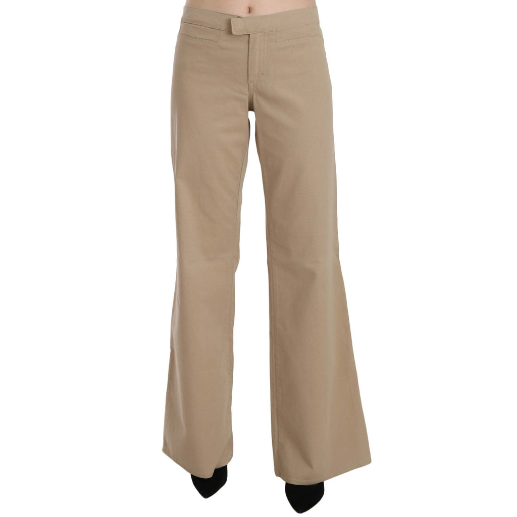Just Cavalli Beige Cotton Mid Waist Flared Trousers Pants