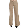 Just Cavalli Beige Cotton Mid Waist Flared Trousers Pants
