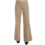 Just Cavalli Beige Cotton Mid Waist Flared Trousers Pants