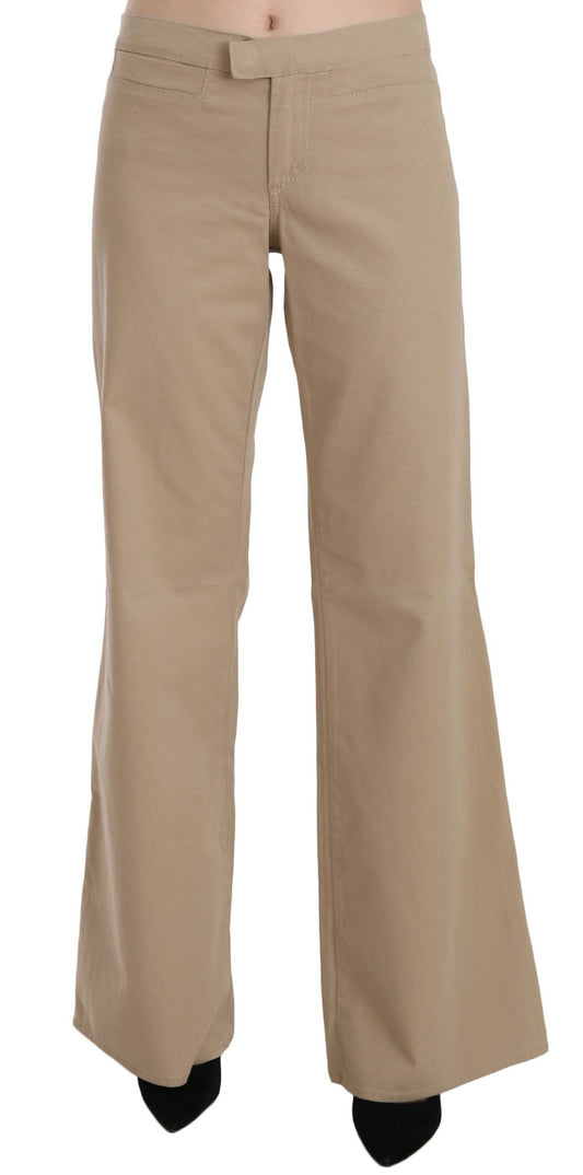 Just Cavalli Beige Cotton Mid Waist Flared Trousers Pants Just Cavalli