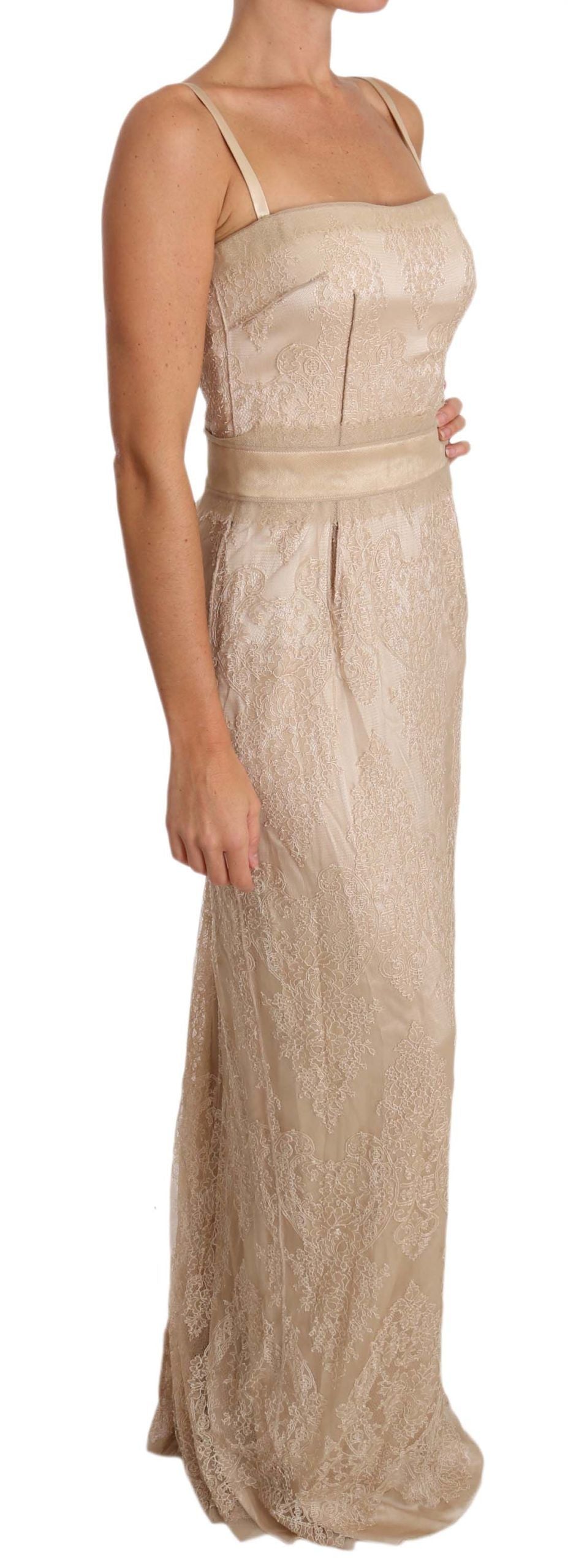Dolce & Gabbana Beige Lace Spaghetti Strap Sheath Dress Dolce & Gabbana