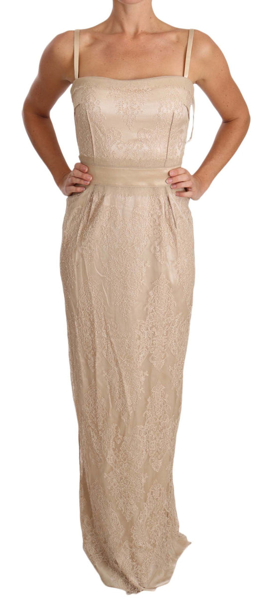 Dolce & Gabbana Beige Lace Spaghetti Strap Sheath Dress Dolce & Gabbana
