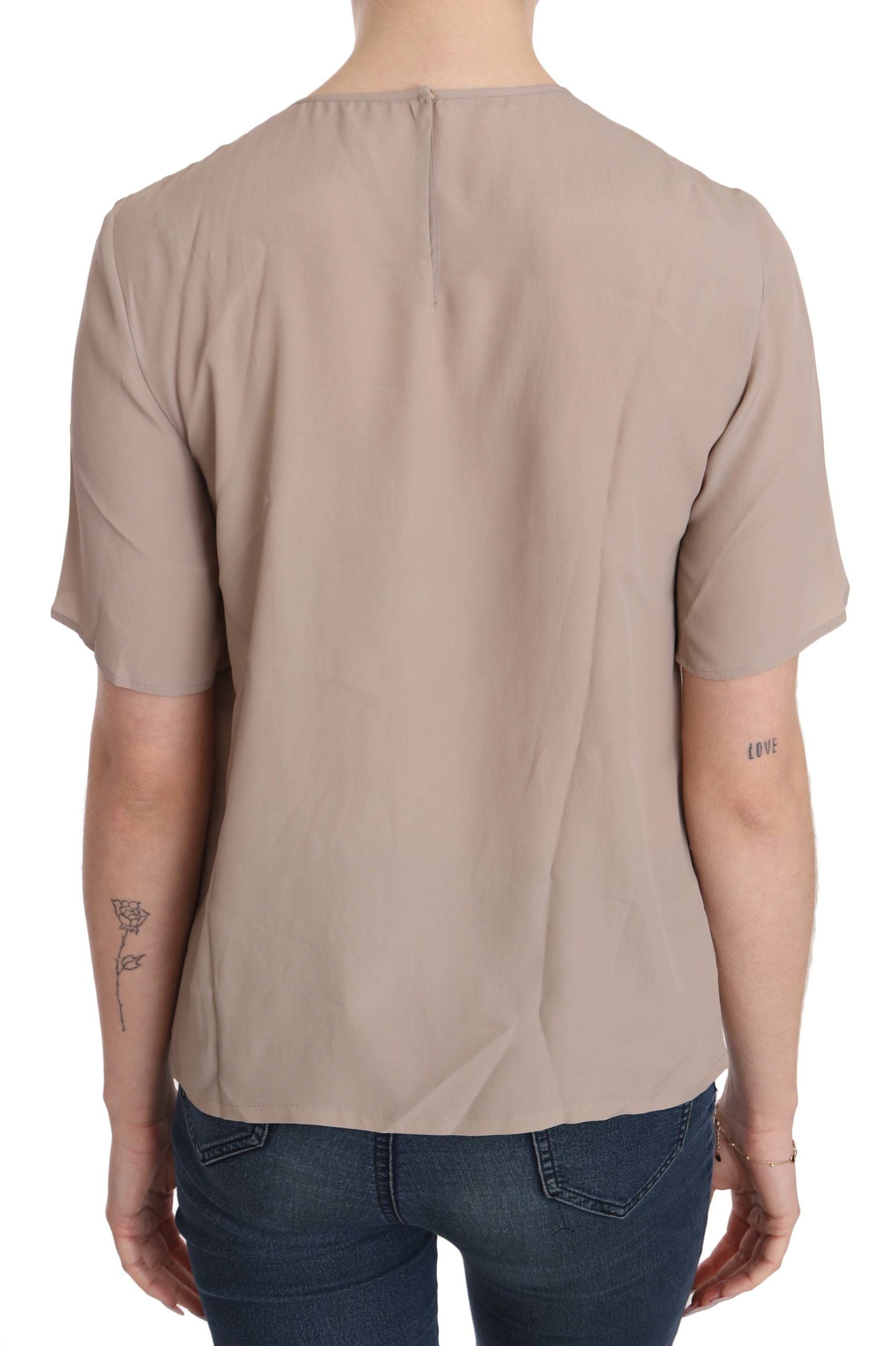 Dolce & Gabbana Beige Crew Neck Short Sleeve Blouse Dolce & Gabbana