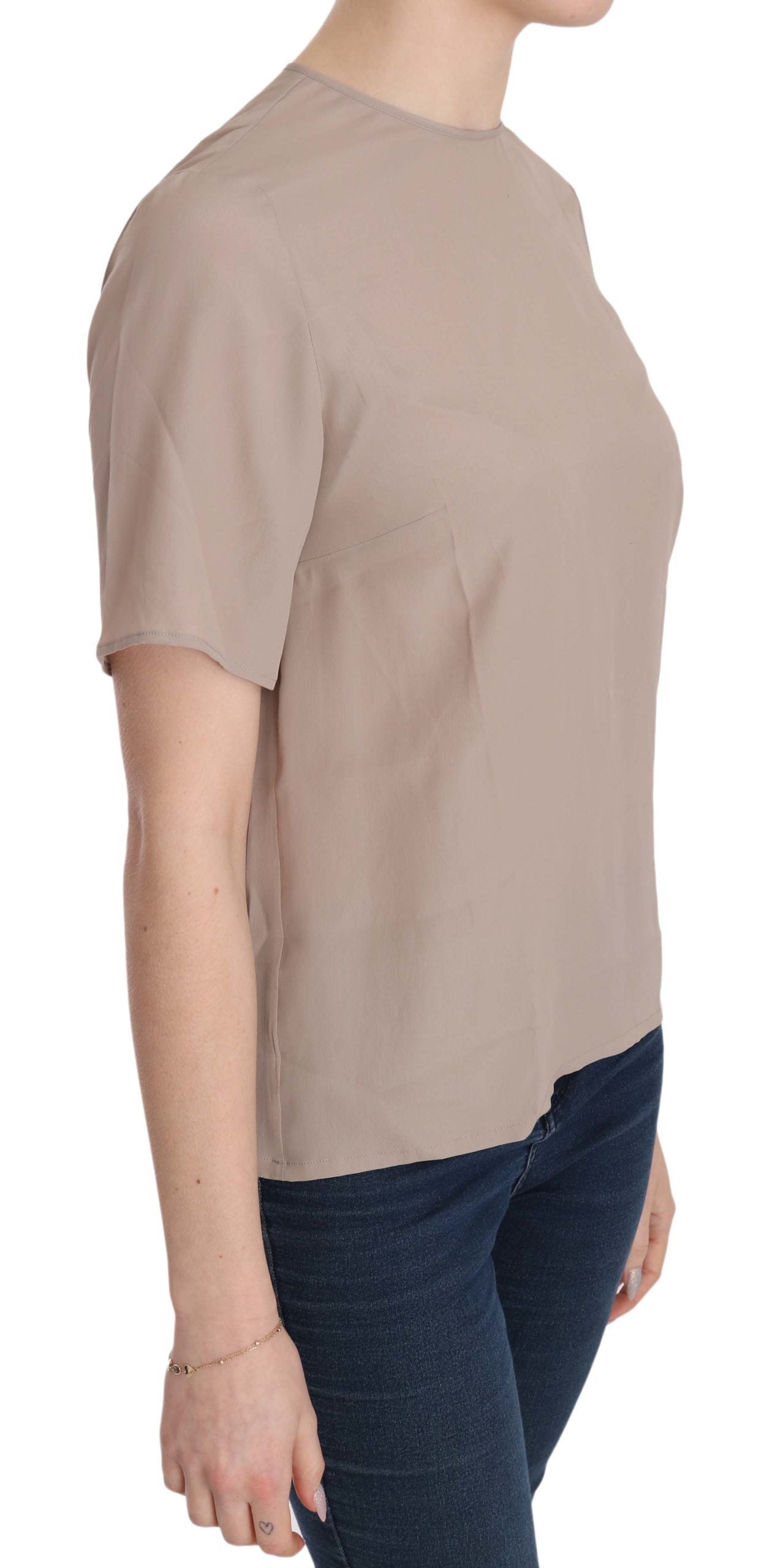Dolce & Gabbana Beige Crew Neck Short Sleeve Blouse Dolce & Gabbana