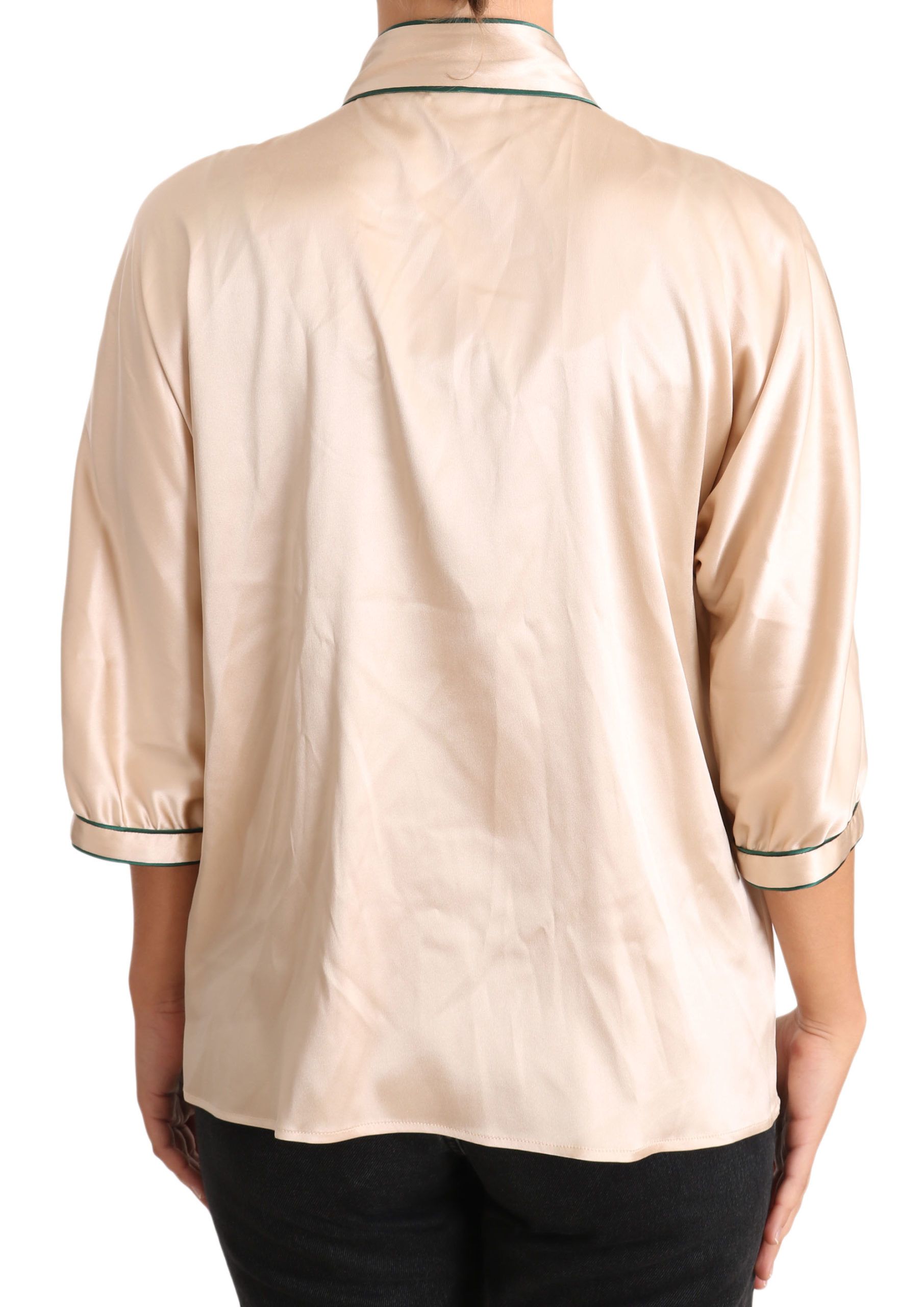 Dolce & Gabbana Beige Ribbon Silk Stretch Top Blouse Dolce & Gabbana