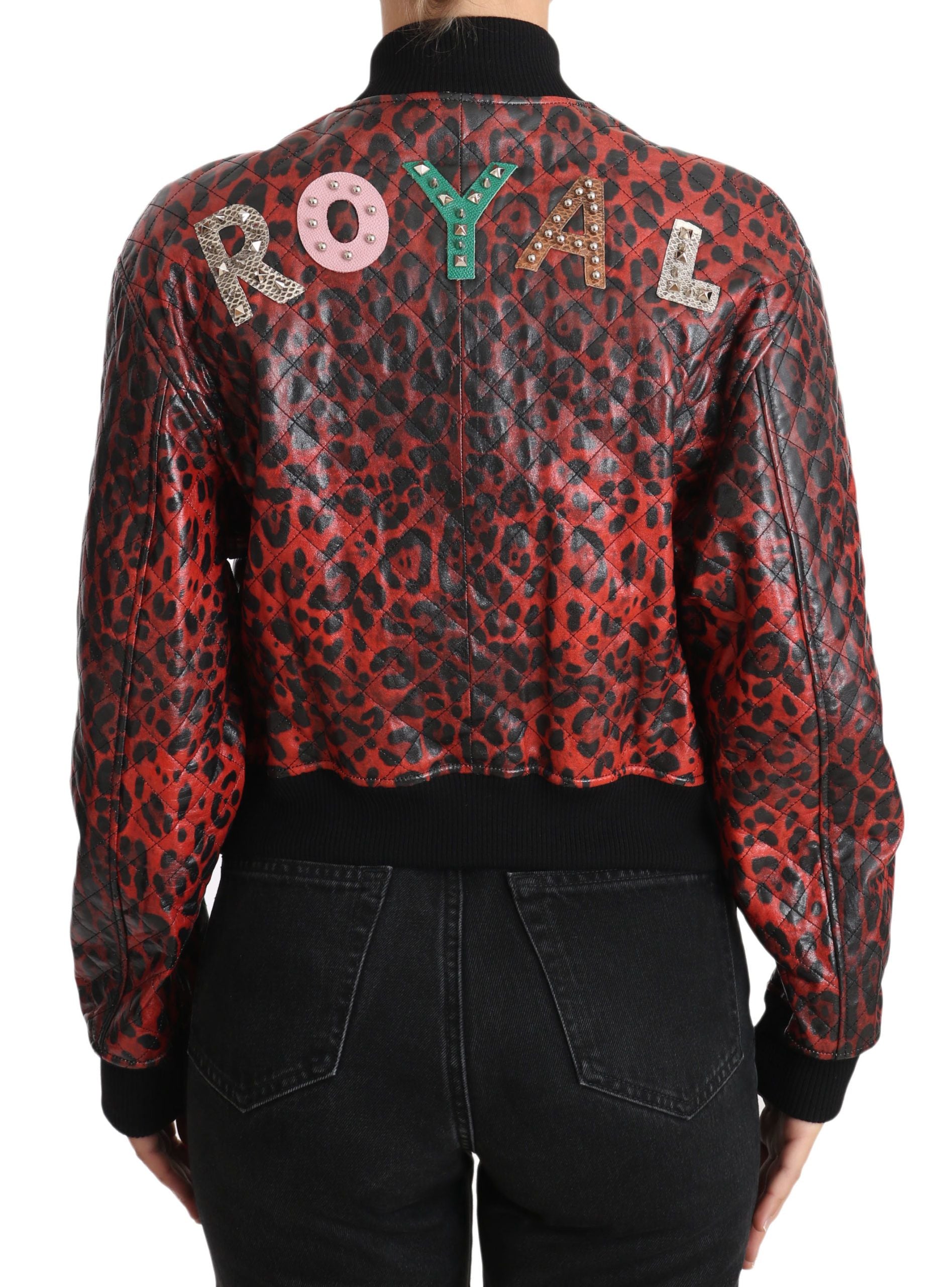 Dolce & Gabbana Red Leopard Button Crystal Leather Jacket Dolce & Gabbana