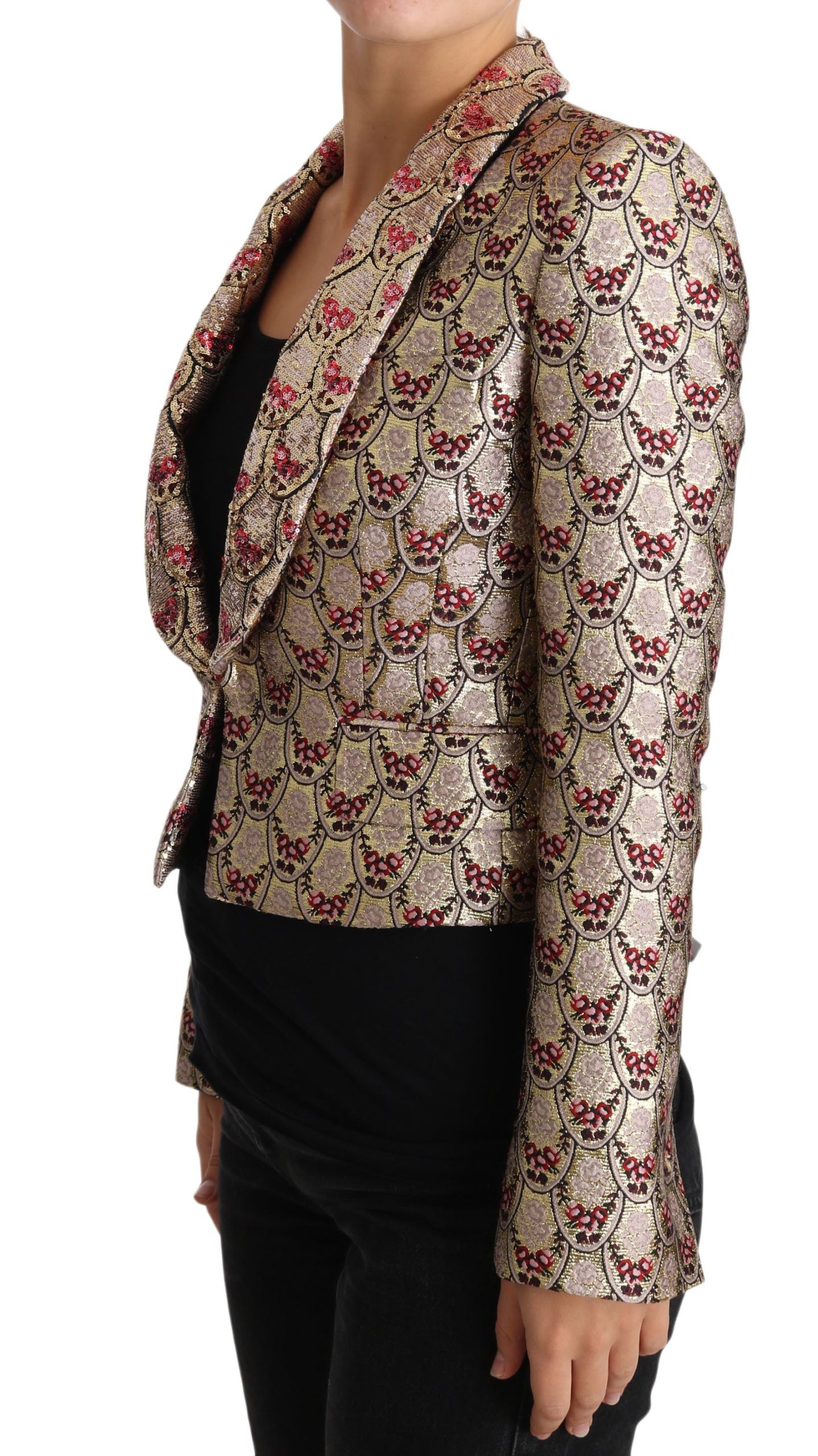 Dolce & Gabbana Gold Floral Sequined Blazer Coat Jacket Dolce & Gabbana