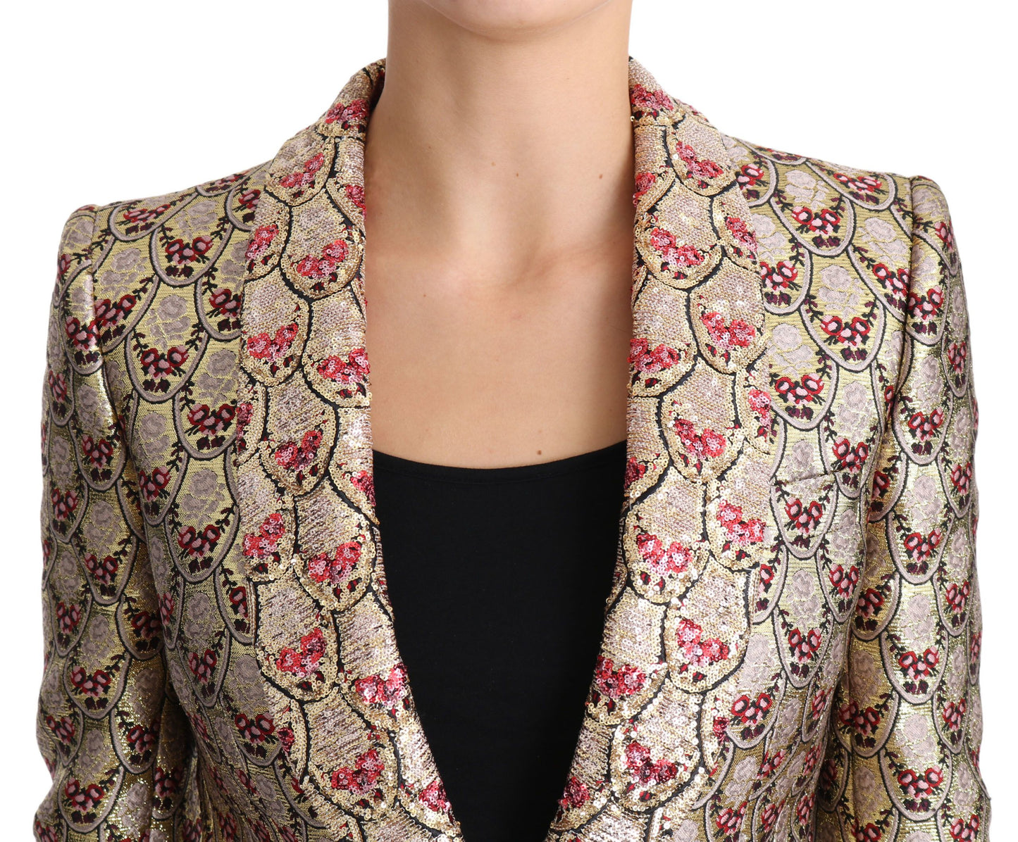 Dolce & Gabbana Gold Floral Sequined Blazer Coat Jacket Dolce & Gabbana
