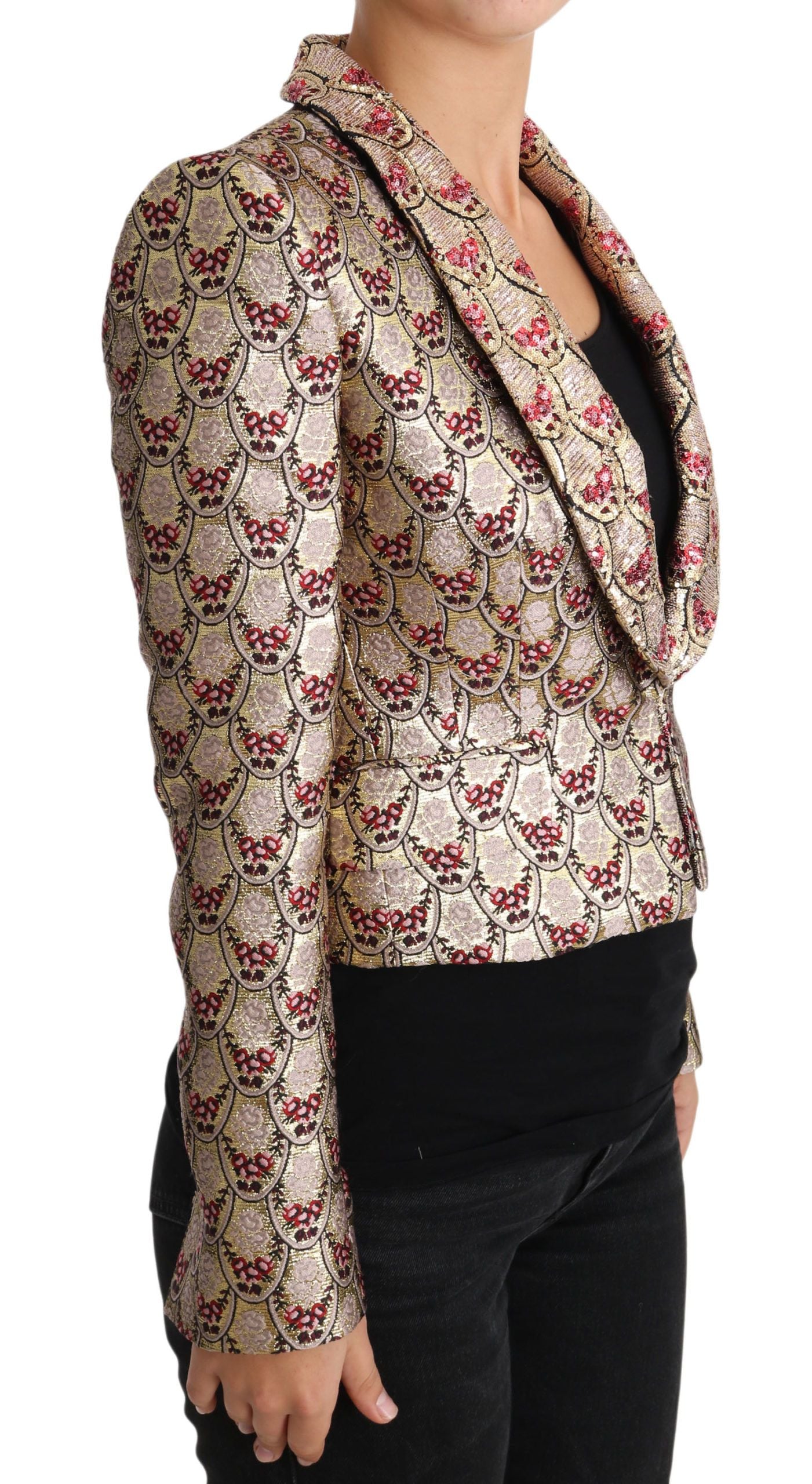 Dolce & Gabbana Gold Floral Sequined Blazer Coat Jacket Dolce & Gabbana